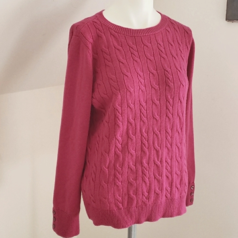 Talbots Petite Button Cuff Cable Knit Lambswool B… - image 3
